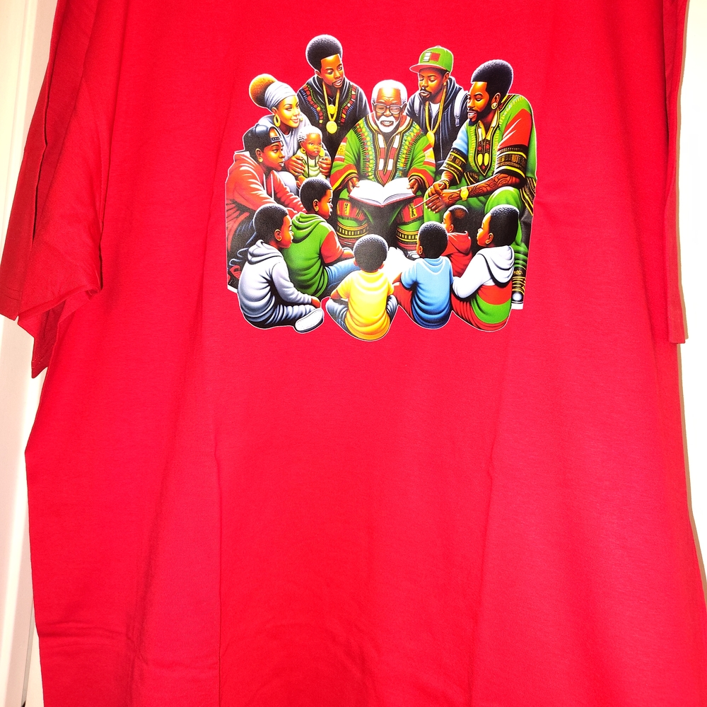 Red Short Sleeve Tee with Graphic Design